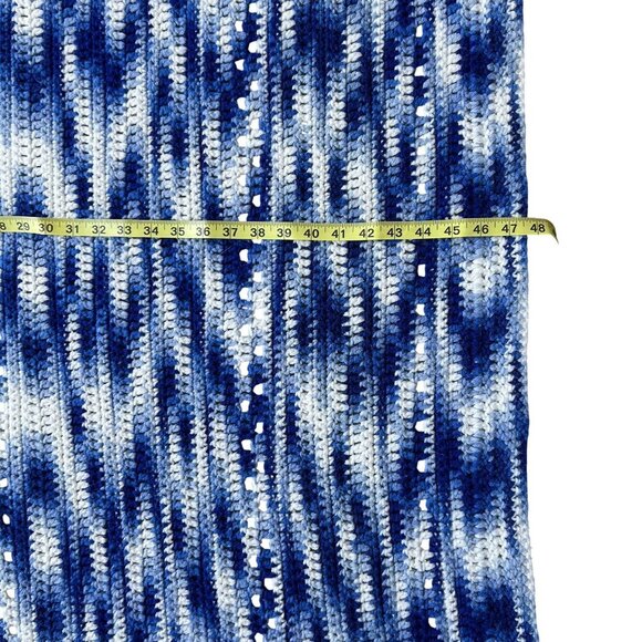Handmade Blue White Ripple Wave Crochet Throw Afghan Blanket 48"x56" Grandmacore - Picture 3 of 10